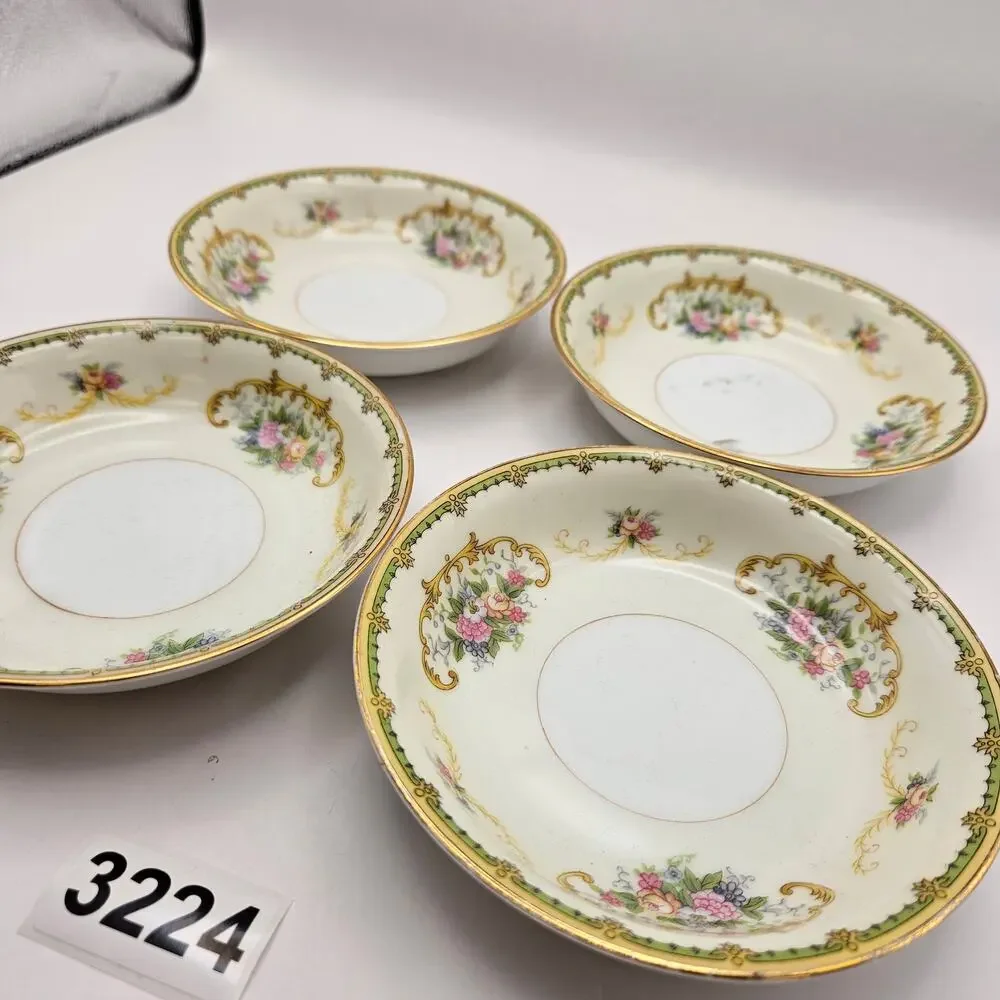 LOT OF 4 NORITAKE CHINA DIANA JAPAN FLORAL SAUCER BOWLS GOLD TRIM